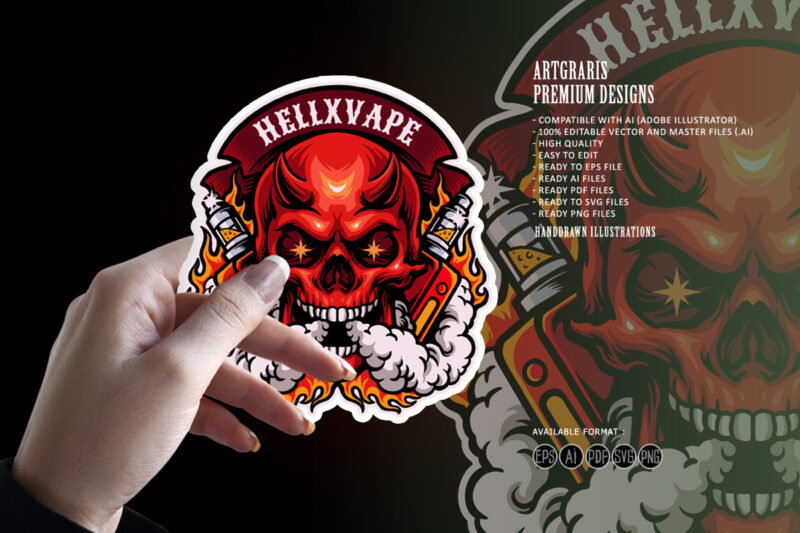 Scary skull smoking hell vape logo mascot