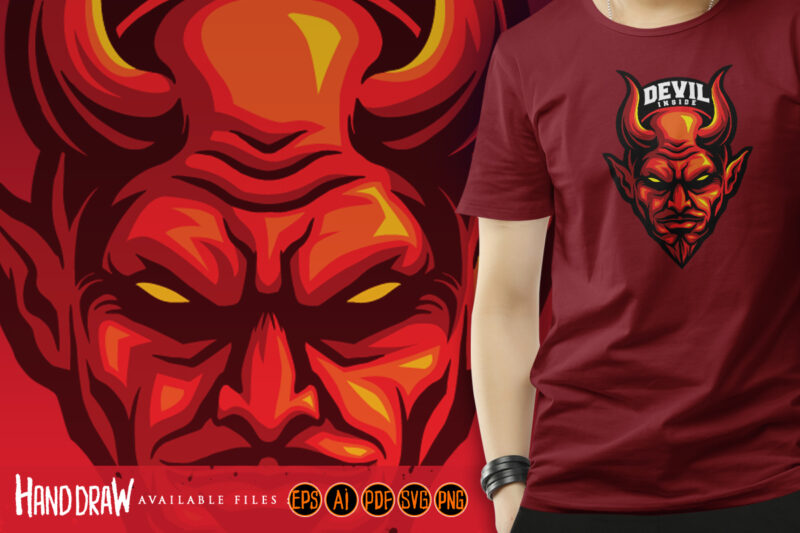 Red Devil Head With Horn Mascot Satanic