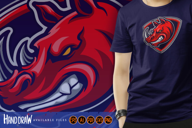 Red Rhino Head Mascot Shield Logo