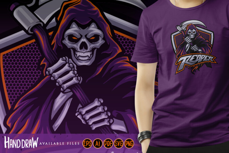 Skull Grim Reaper Shield Esport Logo Mascot