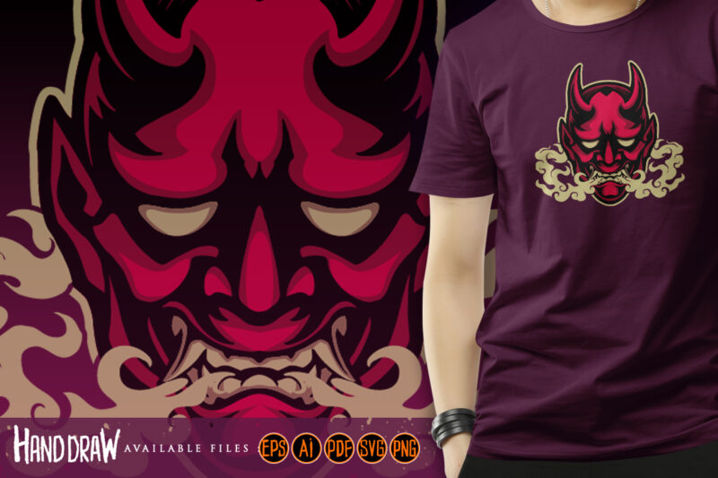 Scary smoke red hannya mask logo mascot