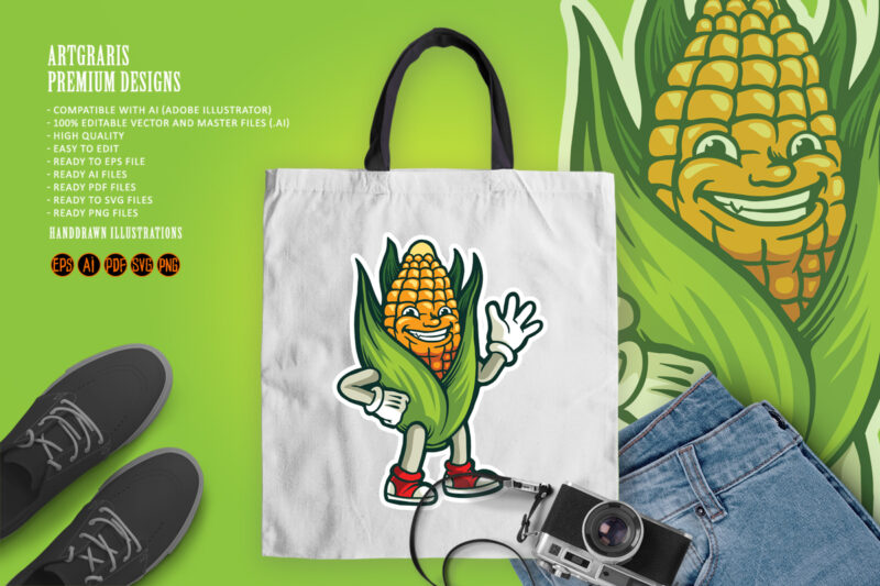 Funny corn cartoon mascot colorful Illustrations