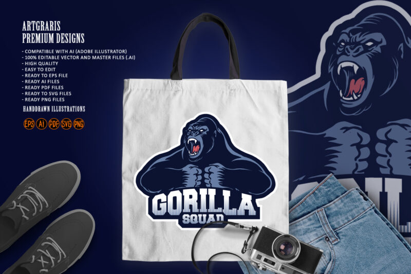 Gorilla squad esport logo mascot Illustrations