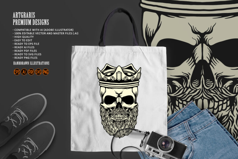 King Skull Barber Mascot Illustrations