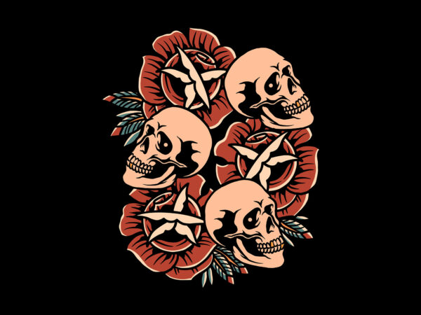 Skulls and roses t shirt template vector