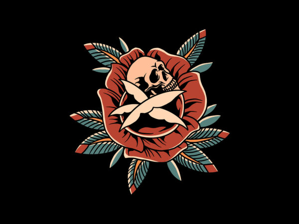 Skull of rose t shirt template vector