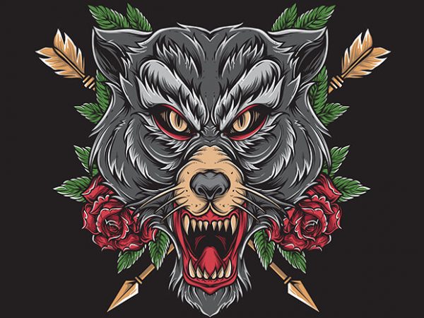 Wolf tattoo graphic t-shirt design